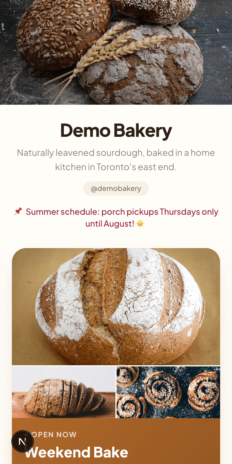 A real OurCakewalk storefront on a phone